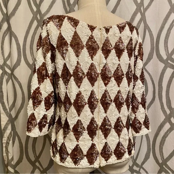 Vintage 60s Valentina Harlequin Sequin Wool Top Zip Up Back Approx Size XL - Picture 4 of 6